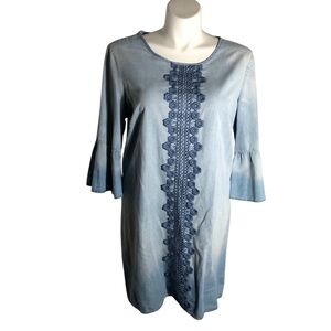 Luxology chambray denim 1/2 sleeve tunic embroidered dress Sz 16